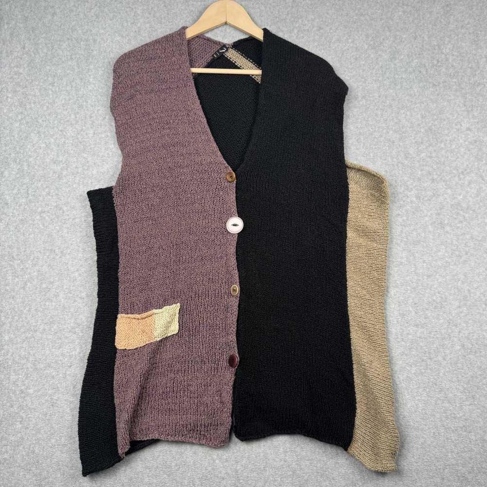 Nika Colorblock Knit Vest Womens One Size Purple Black Tan Art to Wear Lagenlook
